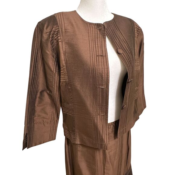 Emmelle New York Silk Skirt and Jacket Set Size S Chocolate Brown Quiet Luxury - Picture 2 of 7